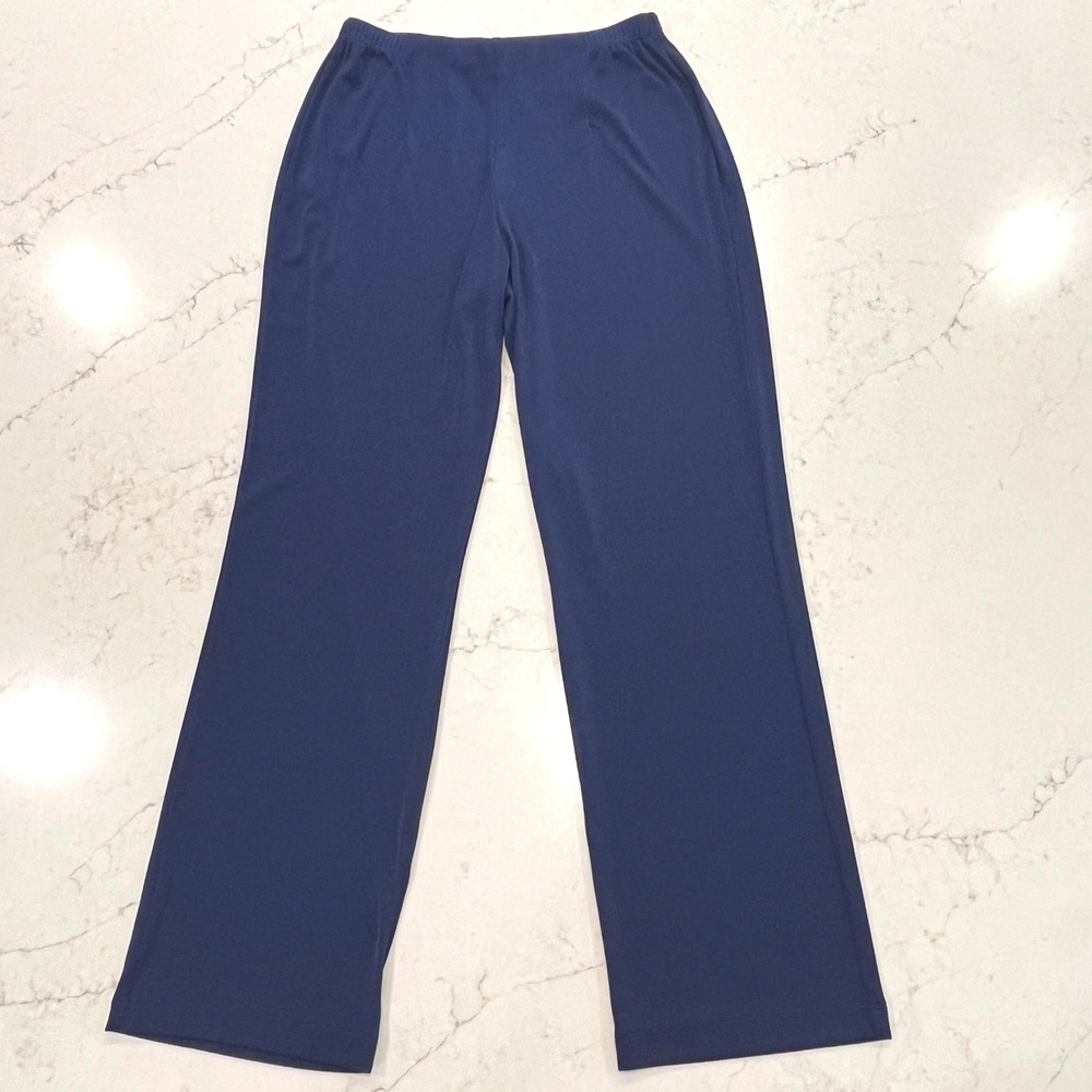 Chicos Easywear Pull On Pants Sz 2 Large Navy Blue Slinky Straight Leg Travel